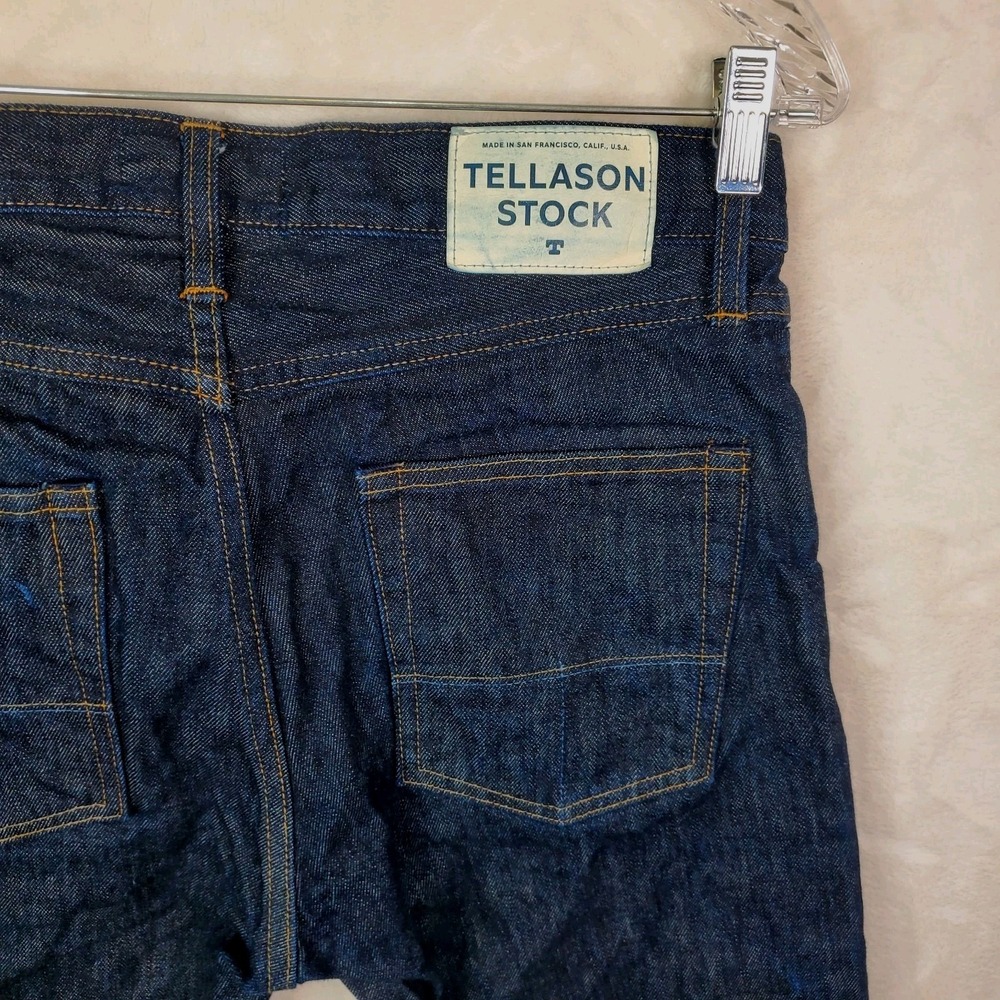 Tellason Stock Jeans Men 30x28.5 Blue Straight Leg Dark Buttonfly Denim Made USA - Picture 7 of 8